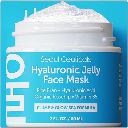 SeoulCeuticals Korean Skin Care Hyaluronic Acid Jelly Face Mask - Rice Bran + Vit B5 + Rosehip Anti Aging K Beauty Skincare for Plump Glowing Skin 2oz Beauty & Personal Care SeoulCeuticals