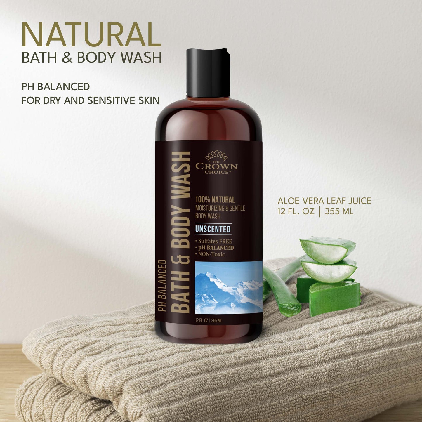 Natural Body Wash for Women, Men & Kids - Fragrance Free Body Wash - 12oz pH 5.5-Best pH Balance-Liquid Soap for All Skin Types-Moisturizing Sulfate Beauty & Personal Care The Crown Choice