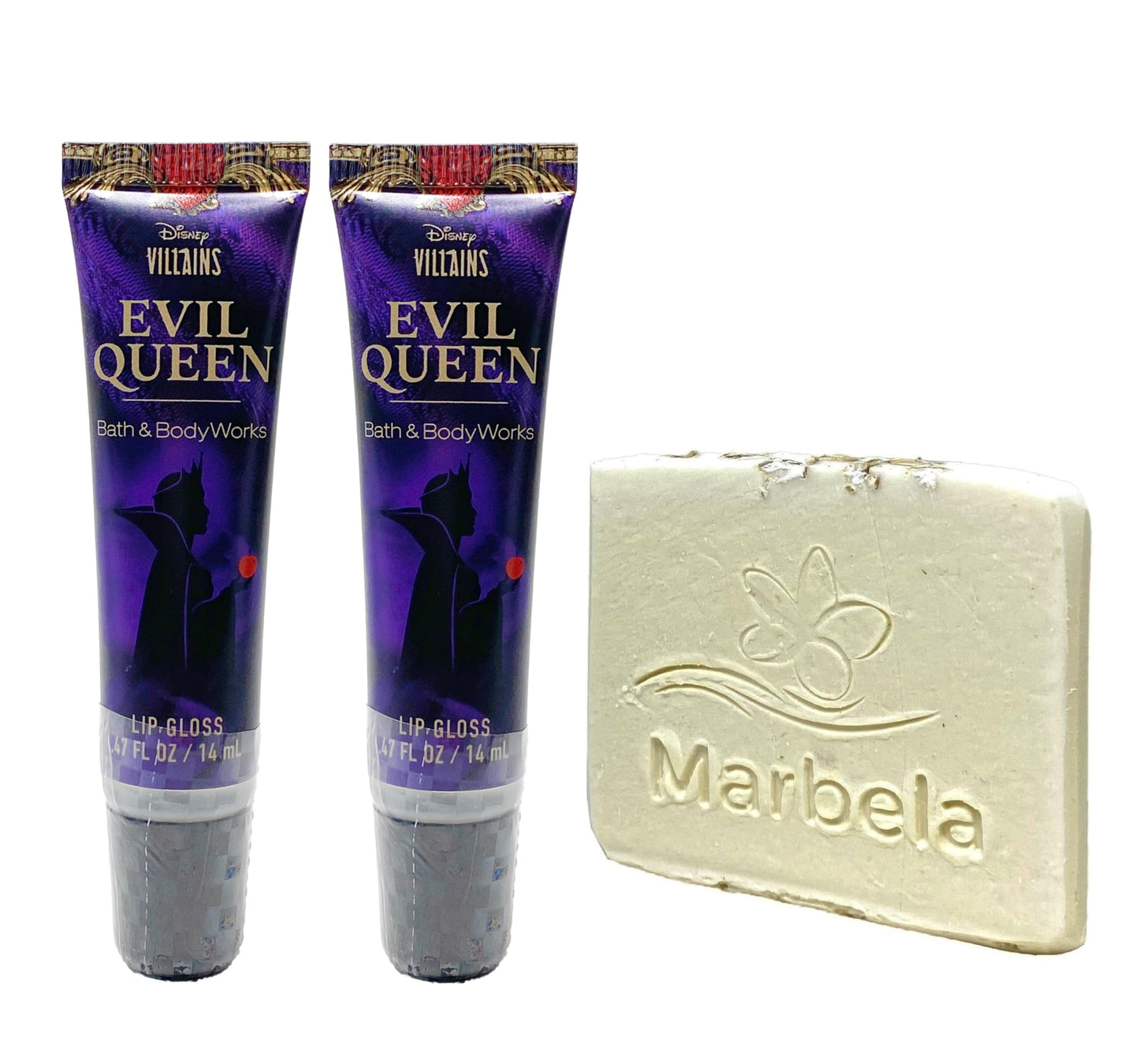 Bath & Body Works Disney Villains Collection Evil Queen 2 Pack Lip Gloss Bundle with a Natural Oats Sample Soap Beauty & Personal Care Bath & Body Works