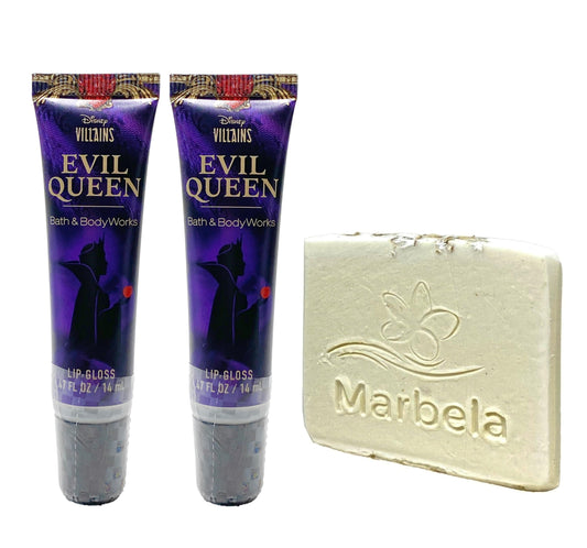 Bath & Body Works Disney Villains Collection Evil Queen 2 Pack Lip Gloss Bundle with a Natural Oats Sample Soap Beauty & Personal Care Bath & Body Works