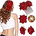 4 Pieces Rose Flower Hair Clip Big Rose Brooch Floral Clips Mexican Flower Hair Accessories for Woman Flamenco Dancer Bridal Party Wedding Beauty & Personal Care WILLBOND