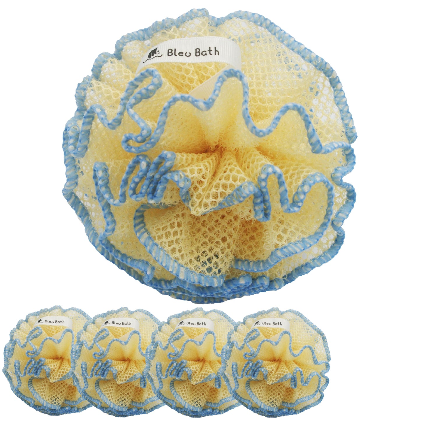Bleu Bath (4 Pack) Exfoliating Body Scrubber Puff Deep Cleaning Sturdy Bath Loofah Mesh Sponge in Rough with Rich Bubbles for Men and Women Beauty and Personal Care Bleu Bath