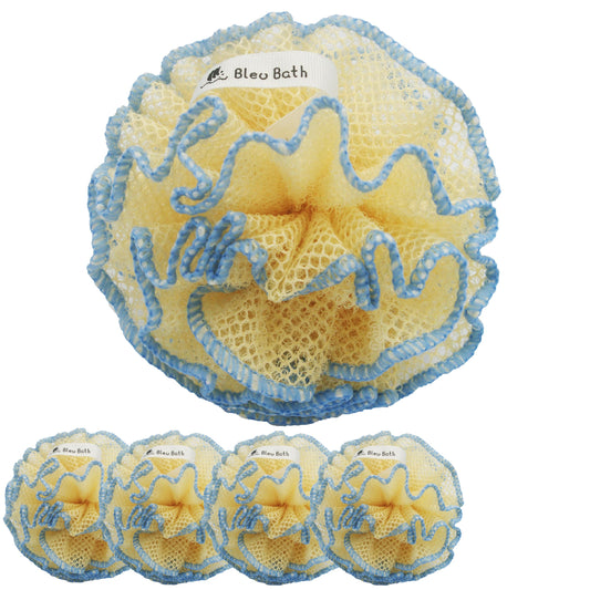 Bleu Bath (4 Pack) Exfoliating Body Scrubber Puff Deep Cleaning Sturdy Bath Loofah Mesh Sponge in Rough with Rich Bubbles for Men and Women Beauty and Personal Care Bleu Bath