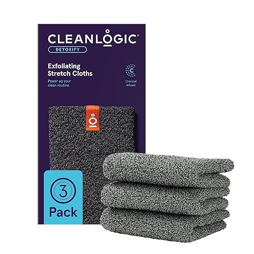 Cleanlogic Body Exfoliating Cloth, Stretchy Detox Charcoal Infused Exfoliator Bath and Shower Washcloths, Reusable Daily Skincare Tool, 3 Count Value Beauty & Personal Care Cleanlogic