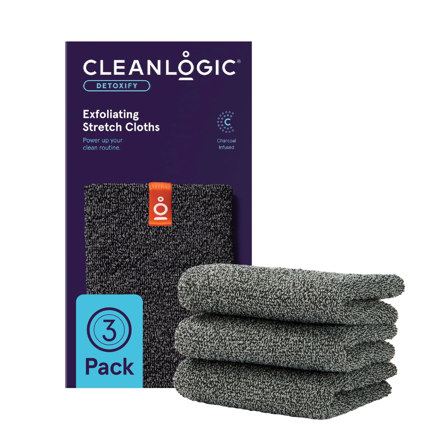 Cleanlogic Body Exfoliating Cloth, Stretchy Detox Charcoal Infused Exfoliator Bath and Shower Washcloths, Reusable Daily Skincare Tool, 3 Count Value Beauty & Personal Care Cleanlogic