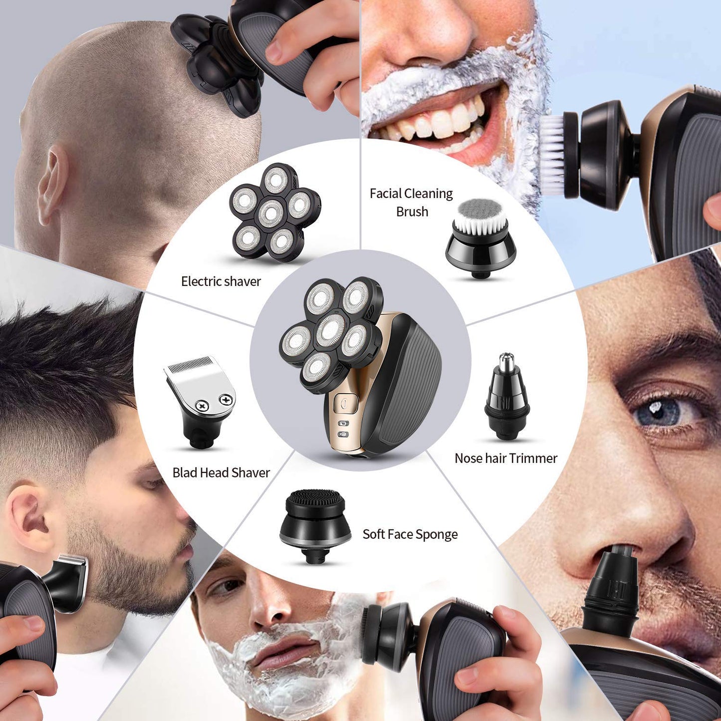 SAILHOME Electric Razor for Men- Upgrade 5 in 1 Shavers Bald Head Shaver Grooming Kit- Multifunctional Shavers- Wet & Dry Razor- Cordless Waterproof Beauty and Personal Care SAILHOME