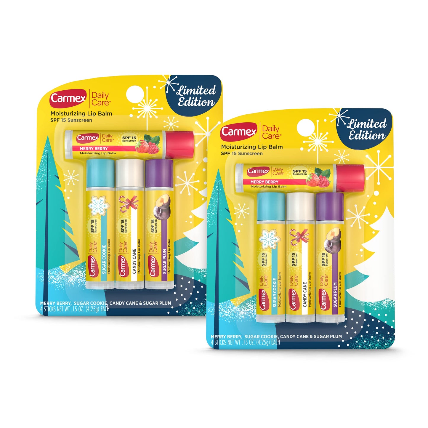 Carmex Daily Care Moisturizing Lip Balm Limited Edition Holiday Stick Pack in Sugar Plum, Candy Cane, Sugar Cookie and Merry Berry - 0.15 OZ each, 4 Beauty & Personal Care Carmex