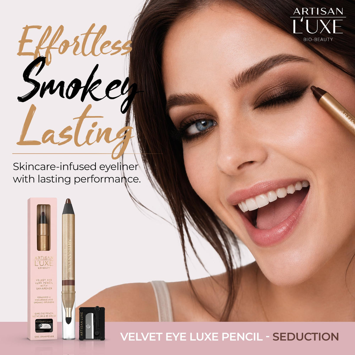 Artisan L'uxe Beauty Velvet Jumbo Dark Chocolate Brown Eyeliner with Free Sharpener | Blendable Makeup for Smokey Eyes - Waterproof Smudge Proof