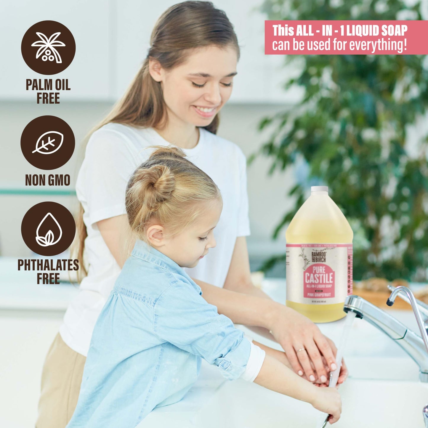 BAMBOO AND BIRCH Pure Castile Soap Liquid, Citrus Grapefruit, 64 oz Beauty & Personal Care BAMBOO AND BIRCH