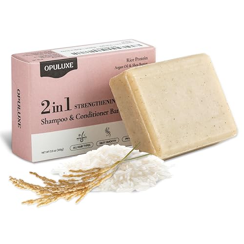 Opuluxe Rice Protein 2-in-1 Shampoo & Conditioner Bar - Strengthening & Moisturizing - Scalp Care with Argan Oil & Shea Butter - Travel Friendly Beauty & Personal Care Opuluxe