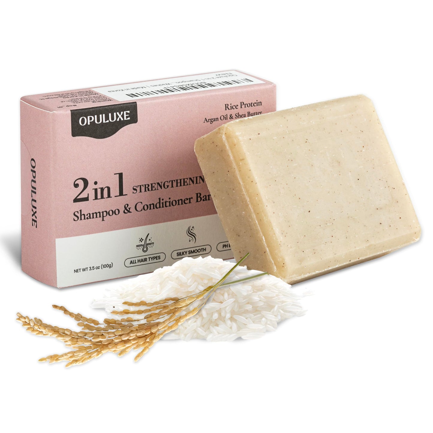 Opuluxe Rice Protein 2-in-1 Shampoo & Conditioner Bar - Strengthening & Moisturizing - Scalp Care with Argan Oil & Shea Butter - Travel Friendly Beauty & Personal Care Opuluxe