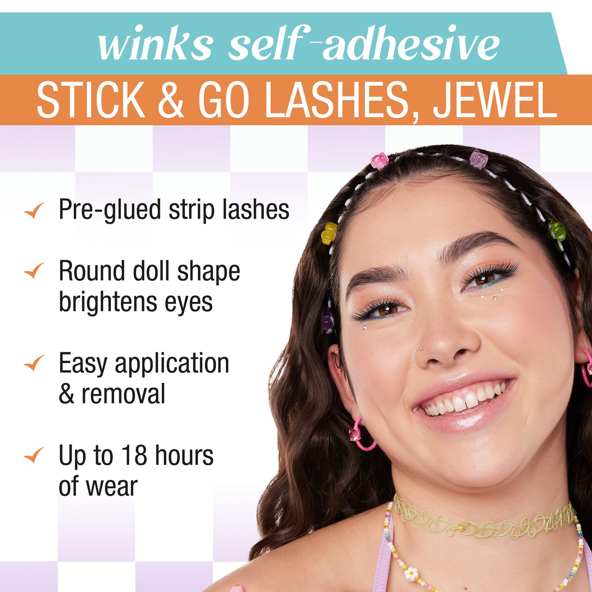 Ardell Winks Self Adhesive Eyelashes - Jewel Style, Press on Lashes No Glue Needed, Stick On Lashes with Black Band Eyeliner Effect for Eyelashes