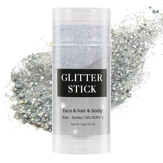 MEICOLY Silver Body Glitter Stick,Waterproof Halloween Face Glitter Gel,Chunky Glitter Face Paint,Mermaid Sequin Hair Glitter Makeup,Sparkle Body Beauty and Personal Care MEICOLY Default Title