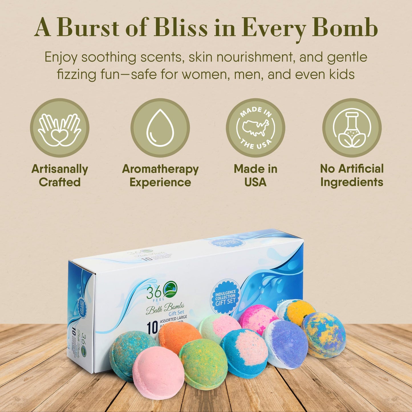 360Feel Bath Bombs Gift Set - Handcrafted Moisturizing Bath Bombs for Women Infused with Essential Oils - an Ideal Gift for Any Occasion Beauty and Personal Care 360Feel
