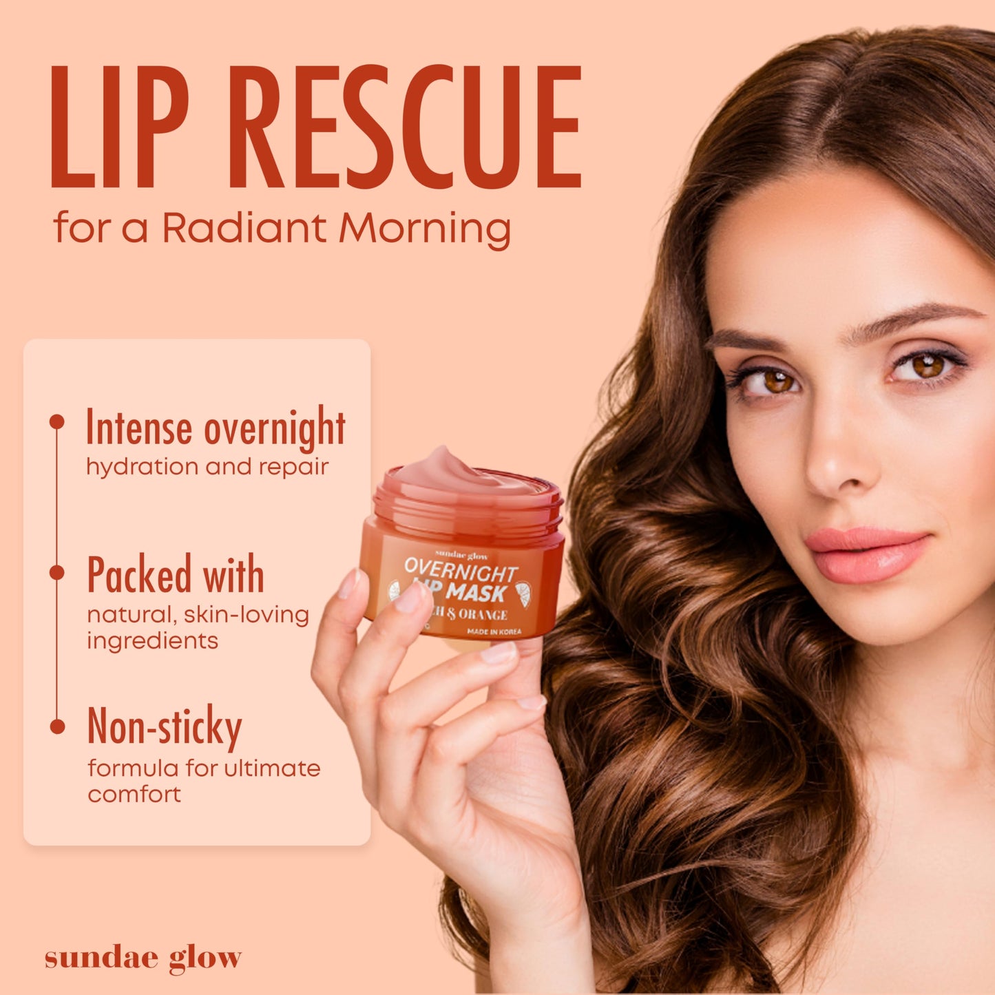 Sundae Glow Lip Mask with Peach & Orange - Hydration, Lip Repair for Dry Cracked Lips & Smoothing - Dermatologist Tested, Korean Lip Care - 95% Beauty & Personal Care Sundae Glow