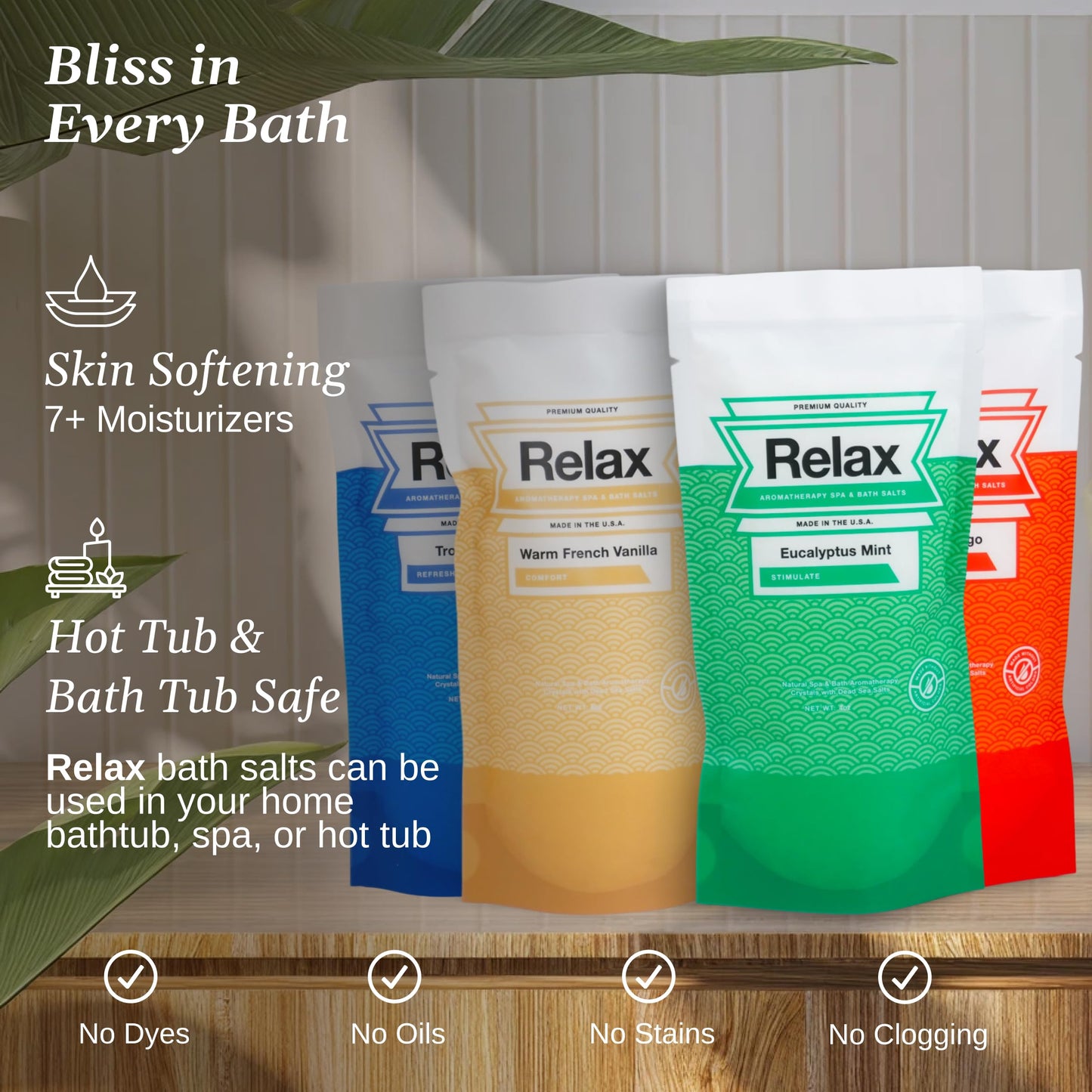 Relax Spa & Bath Aromatherapy Bath Salts Variety Pack for Hot Tub, Bath, or Spa, Infused with Magnesium, Bath Salt for Soaking, Four 4oz Sample Bags Beauty and Personal Care Relax Spa & Bath