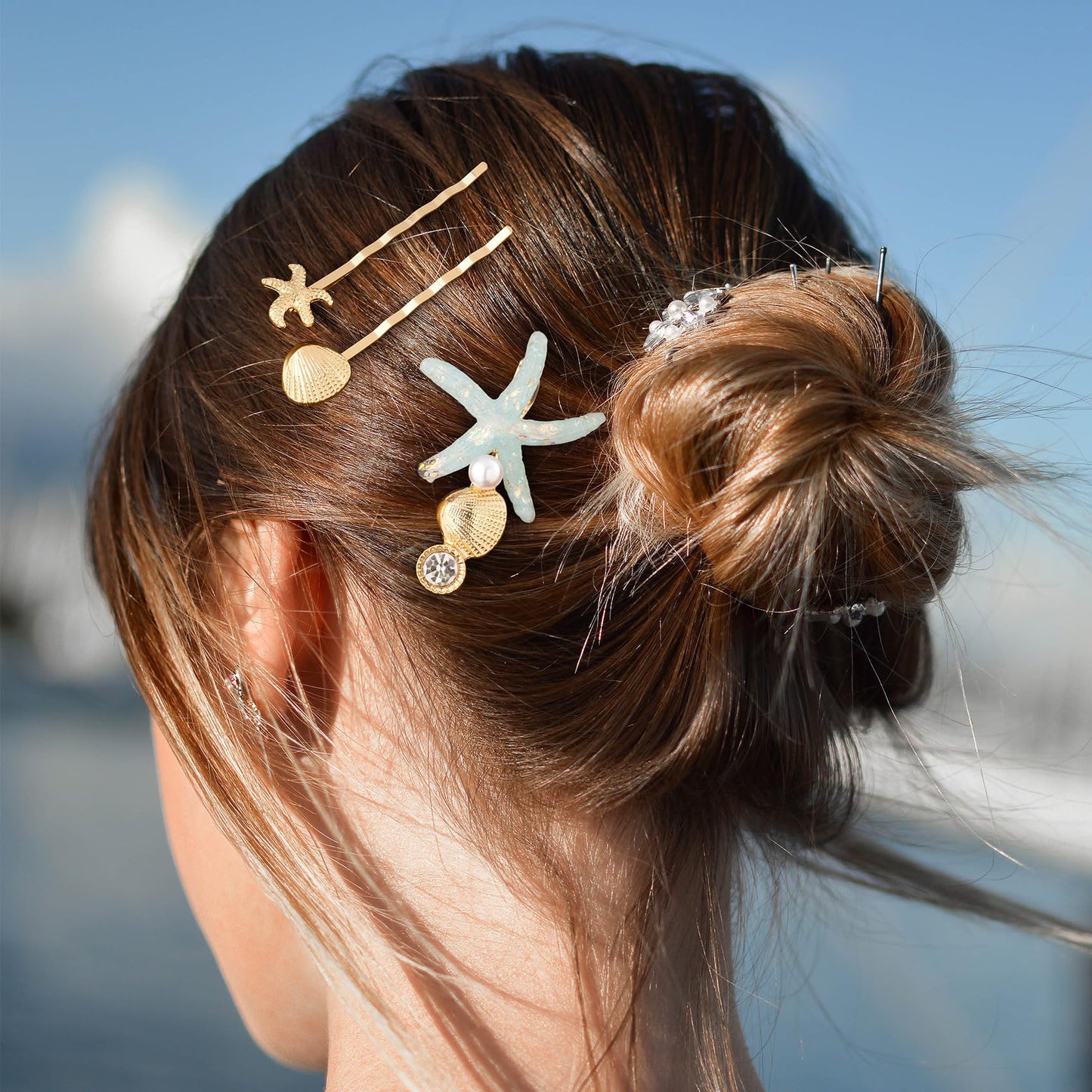 HINZIC 10 Pack Mermaid Starfish Hair Clips, Seashell Pearls Crystal Hair Sticks, Sparkling Sea Star Bobby Pins Ponytail Holder, Faux Wedding Headpiece Beauty & Personal Care HINZIC