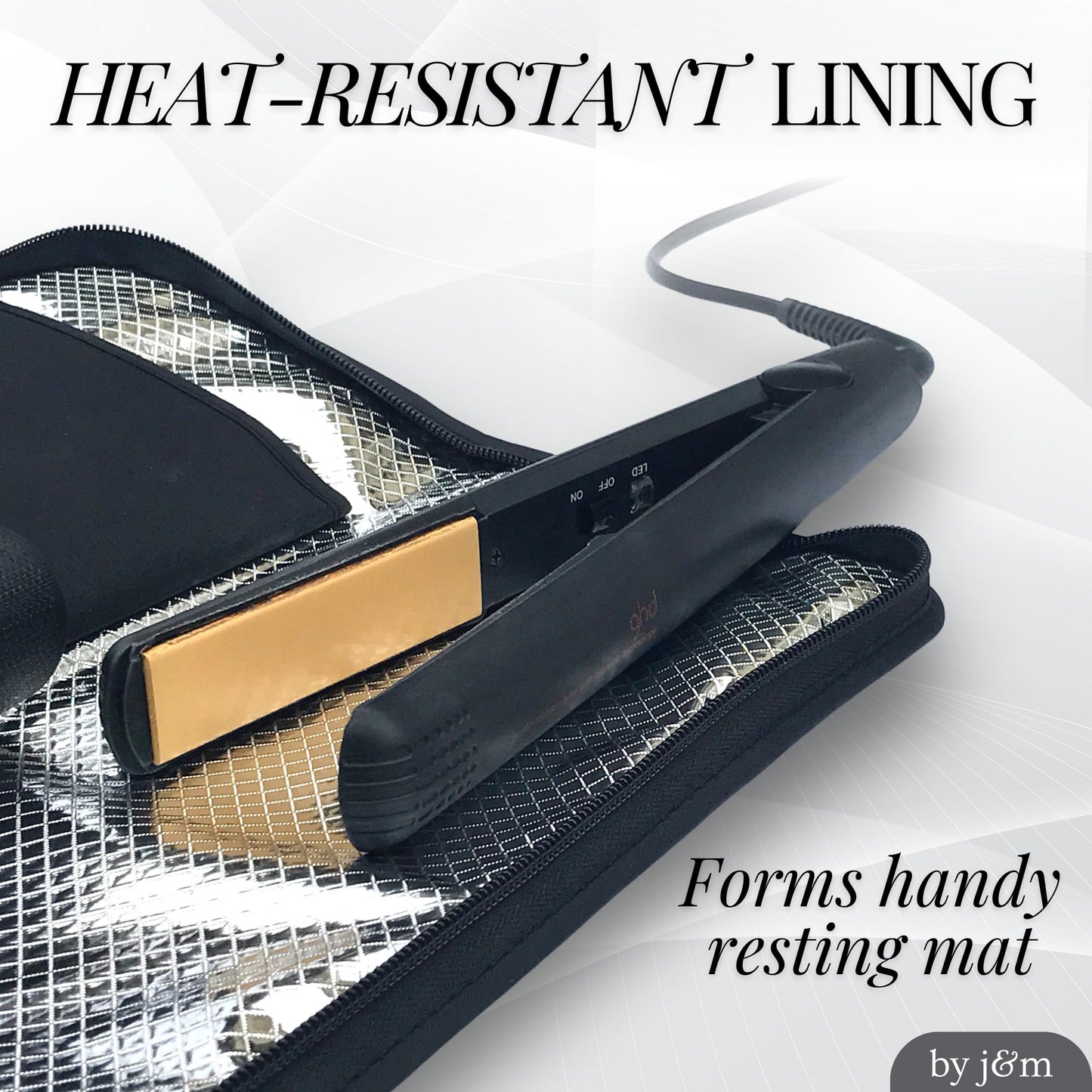 Hair Straightener Mat & Pouch by j&m - Heat Resistant - Fits ghd, BaByliss & Larger Flat Irons - Zip-Up All-in-One Compact Travel Case Beauty & Personal Care j&m
