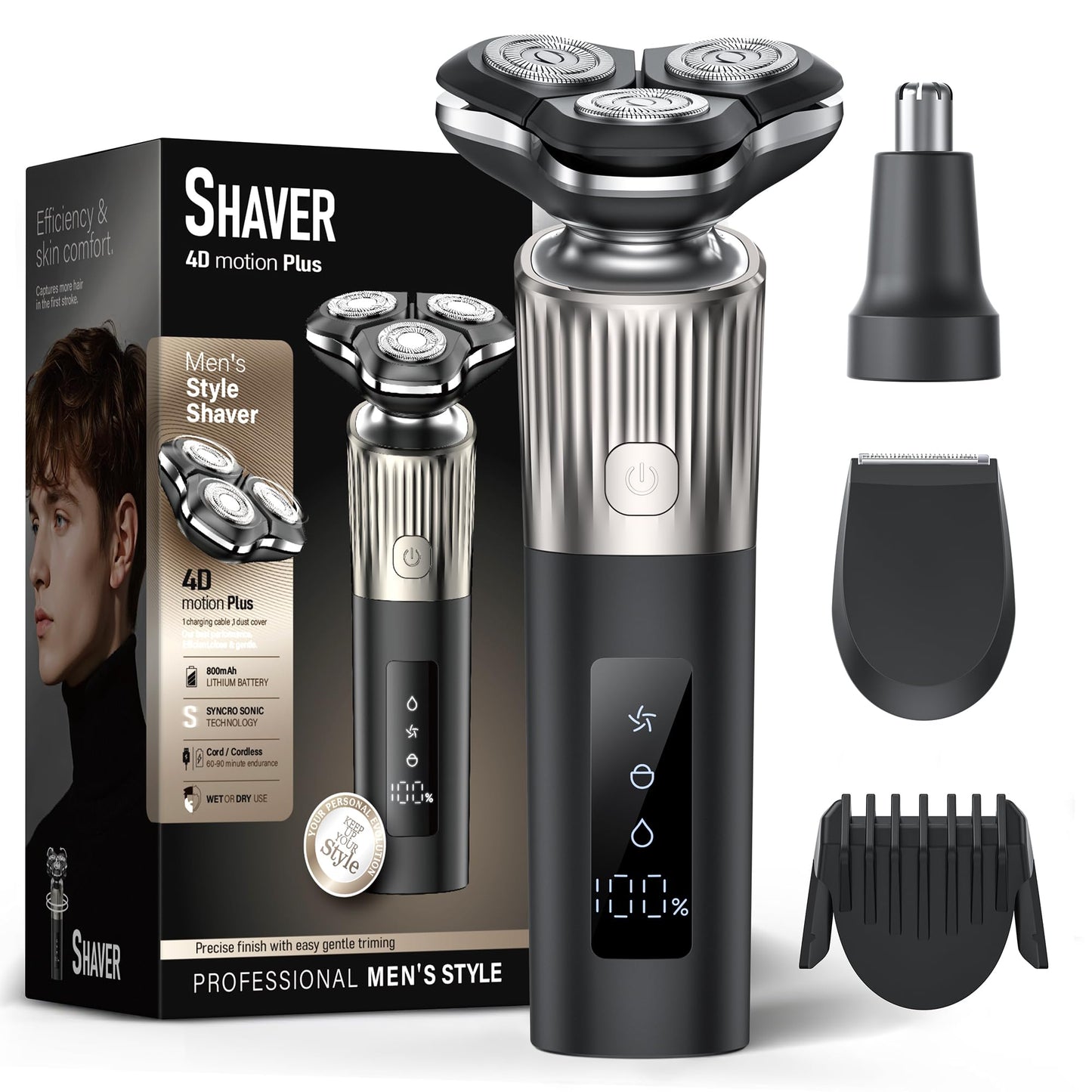 Electric Razor for Men 8011 Series, 4D Floating Rotary Head, IPX7 Waterproof Wet & Dry Use, USB-C Fast Charge, 90Min Runtime, Hypoallergenic Blades Beauty and Personal Care EvznFeo