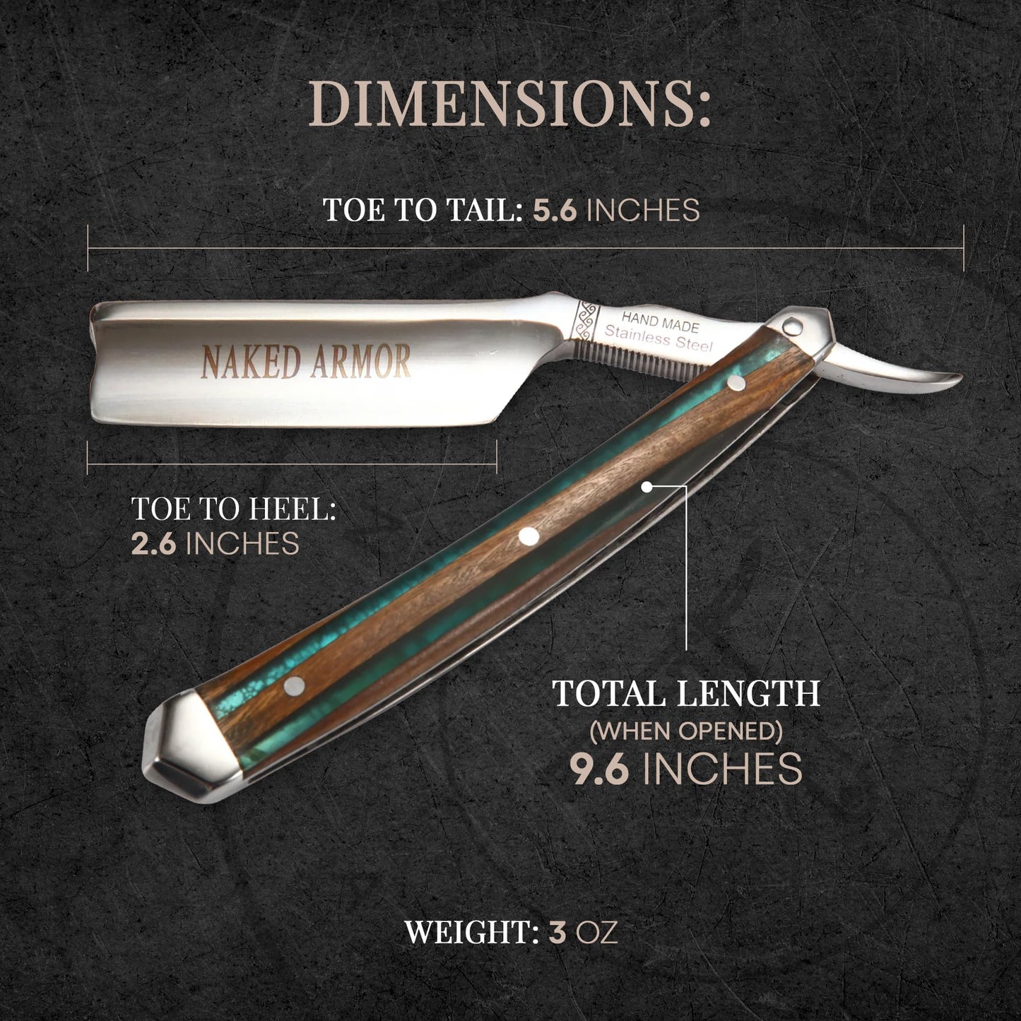 Naked Armor Safir Straight Razor for Men - Shave Ready 7/8" Barber's Notch Japanese Stainless Steel Straight Edge Razor, Sandalwood Scale, Beard Beauty and Personal Care Naked Armor