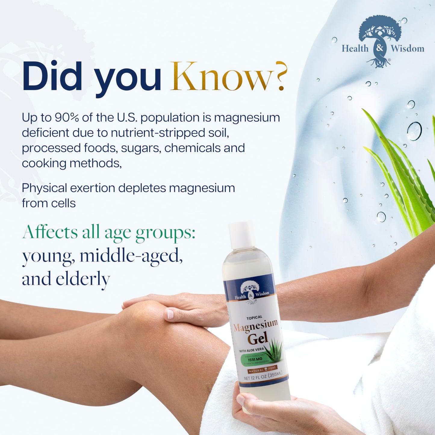Health & Wisdom Pure Magnesium Gel with Seaweed Extract and Aloe Vera - USP Grade Topical Muscle & Joint Relief- Natural and Pure Skin & Scalp Beauty & Personal Care Health and Wisdom