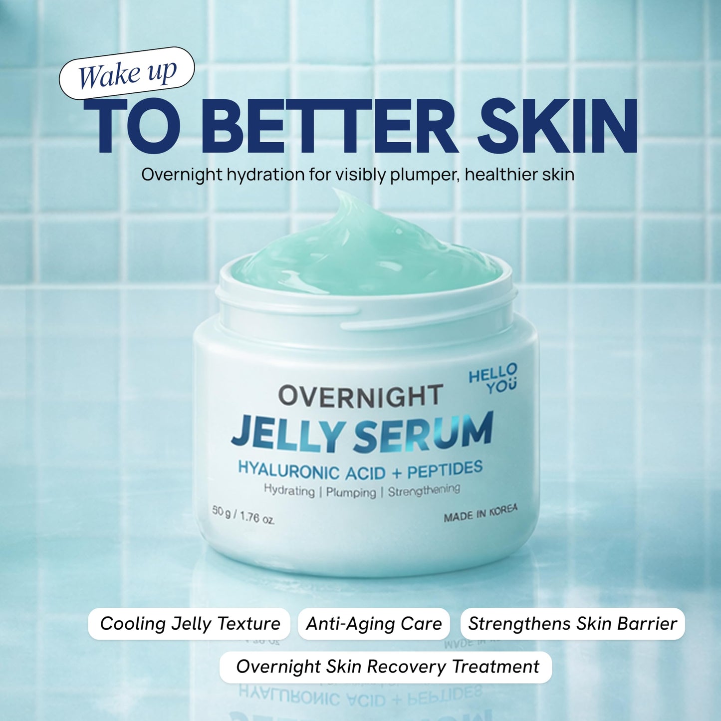 Hello You Hyaluronic Acid & Peptides Overnight Jelly Serum - Dermatologist Tested, Anti Aging, Korean Skin Care - Hydrating, Plumping Glow, 3-In-1 Beauty & Personal Care Hello You