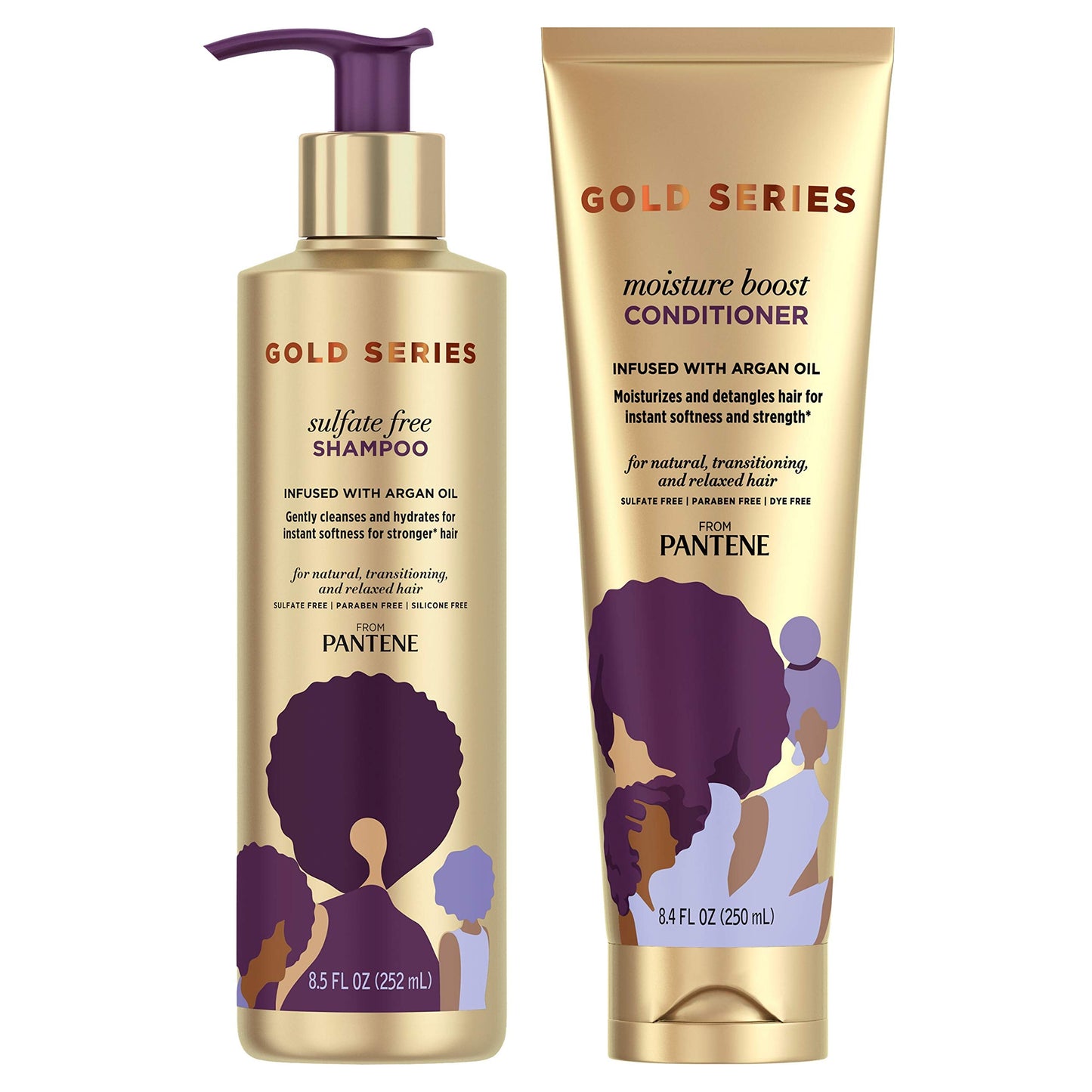 Pantene Shampoo and Sulfate Free Conditioner Kit, with Argan Oil, Pro-V Gold Series, for Natural and Curly Textured Hair, 16.9 fl oz, Kit Beauty and Personal Care Pantene