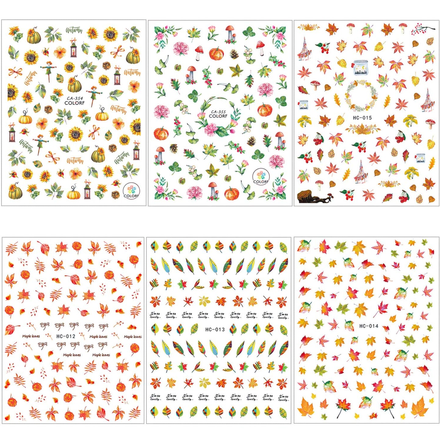 Adurself 1000+ Patterns Autumn Nail Art Decals Fall 3D Nail Self-Adhesive Stickers Harvest Pumpkin Maple Leaves Sunflower Squirrel for Women Girls Beauty & Personal Care Adurself