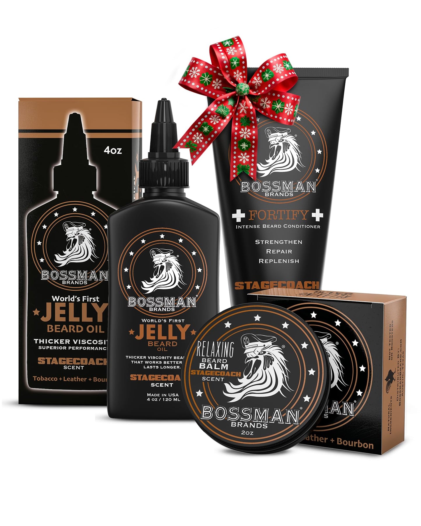 Bossman Essentials Beard Kit for Men, Set of 3 - Beard Oil Jelly, Fortifying Conditioner Cream, Beard Balm - Grooming Growth Care Accessories - Gift Beauty & Personal Care Bossman