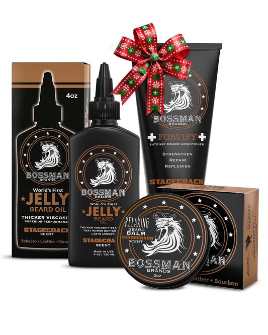 Bossman Essentials Beard Kit for Men, Set of 3 - Beard Oil Jelly, Fortifying Conditioner Cream, Beard Balm - Grooming Growth Care Accessories - Gift Beauty & Personal Care Bossman