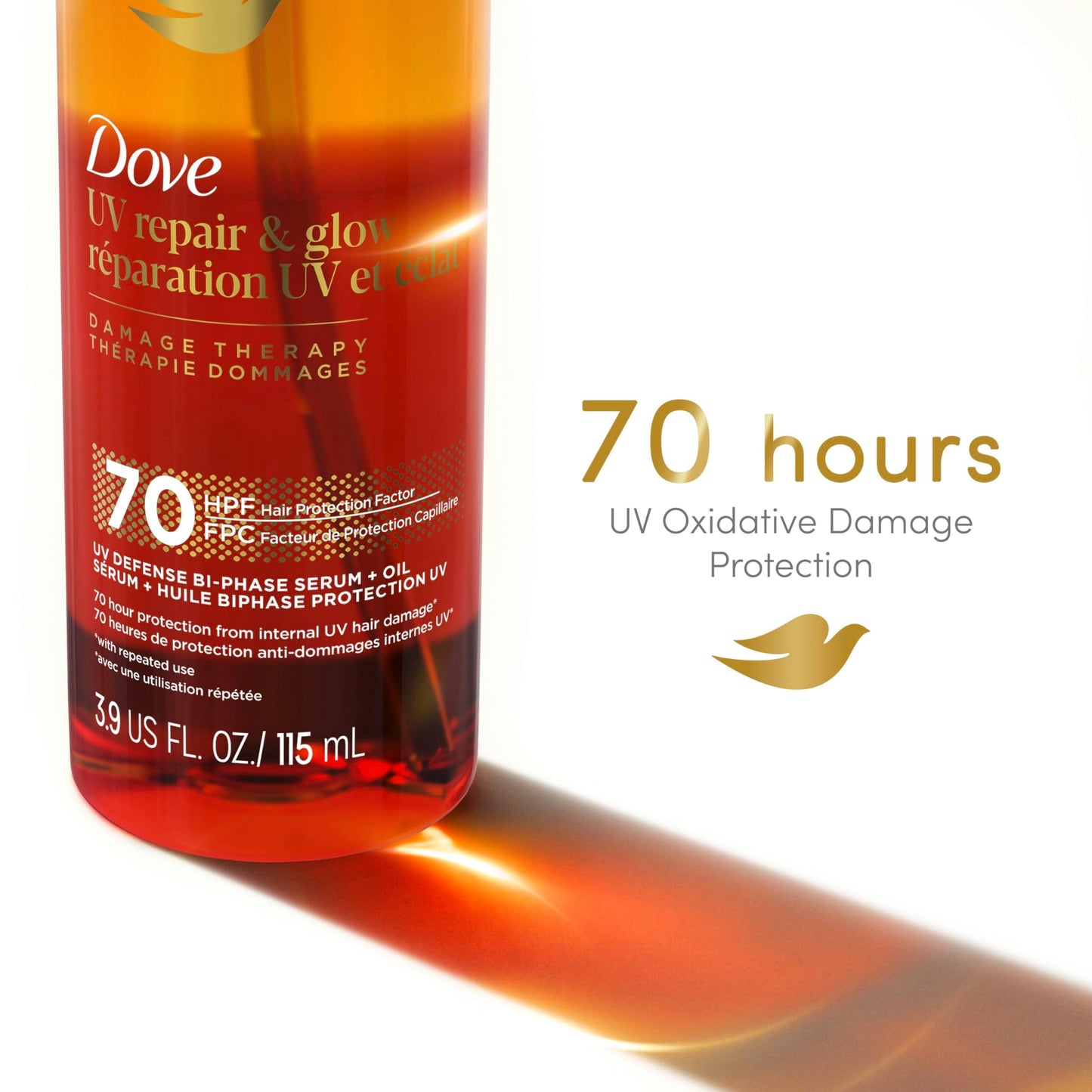 Dove Damage Therapy Defense Bi-Phase Serum + Oil 1 ct UV Repair & Glow for 70 Hour Hair Protection, with Ferulic Serum, 3.9 fl oz Beauty and Personal Care Dove