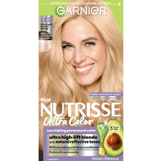 Garnier Hair Color Nutrisse Ultra Color Nourishing Creme, LB2 Ultra Light Natural Blonde (Pina Colada) Permanent Hair Dye, 1 Count (Packaging May Beauty & Personal Care Garnier