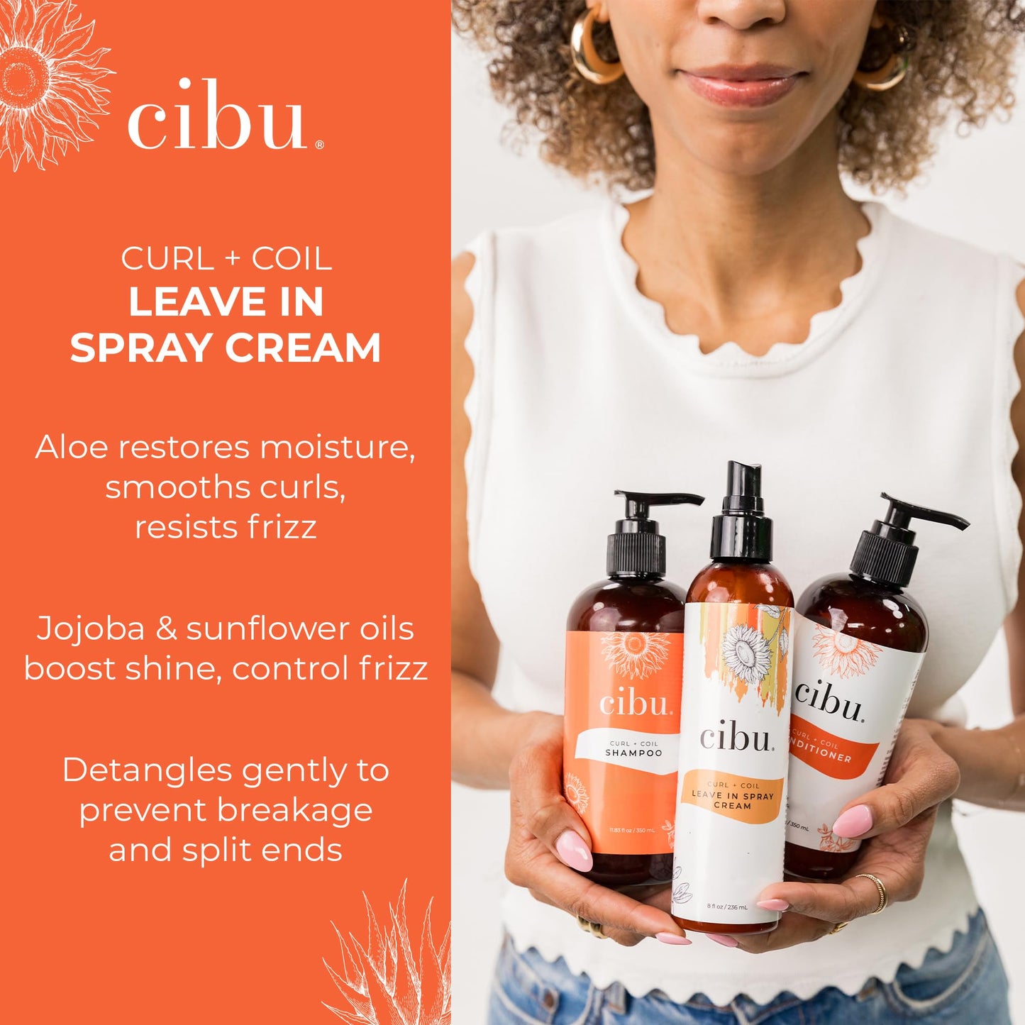 CIBU Curl + Coil Leave In Spray Cream, 8oz - Hair Detangler Spray for Women to Revitalize & Activate Curls and Coils - with Aloe to Replenish Beauty & Personal Care CIBU