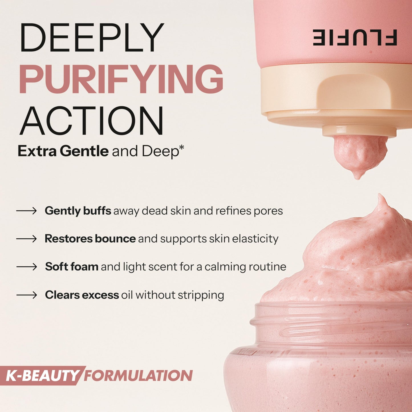 Flufie Whipped Facial Cleanser with Collagen & Red Bean - Gentle Exfoliating, Hydrating & Brightening for Smooth Skin - Dermatologist Tested Beauty & Personal Care Flufie