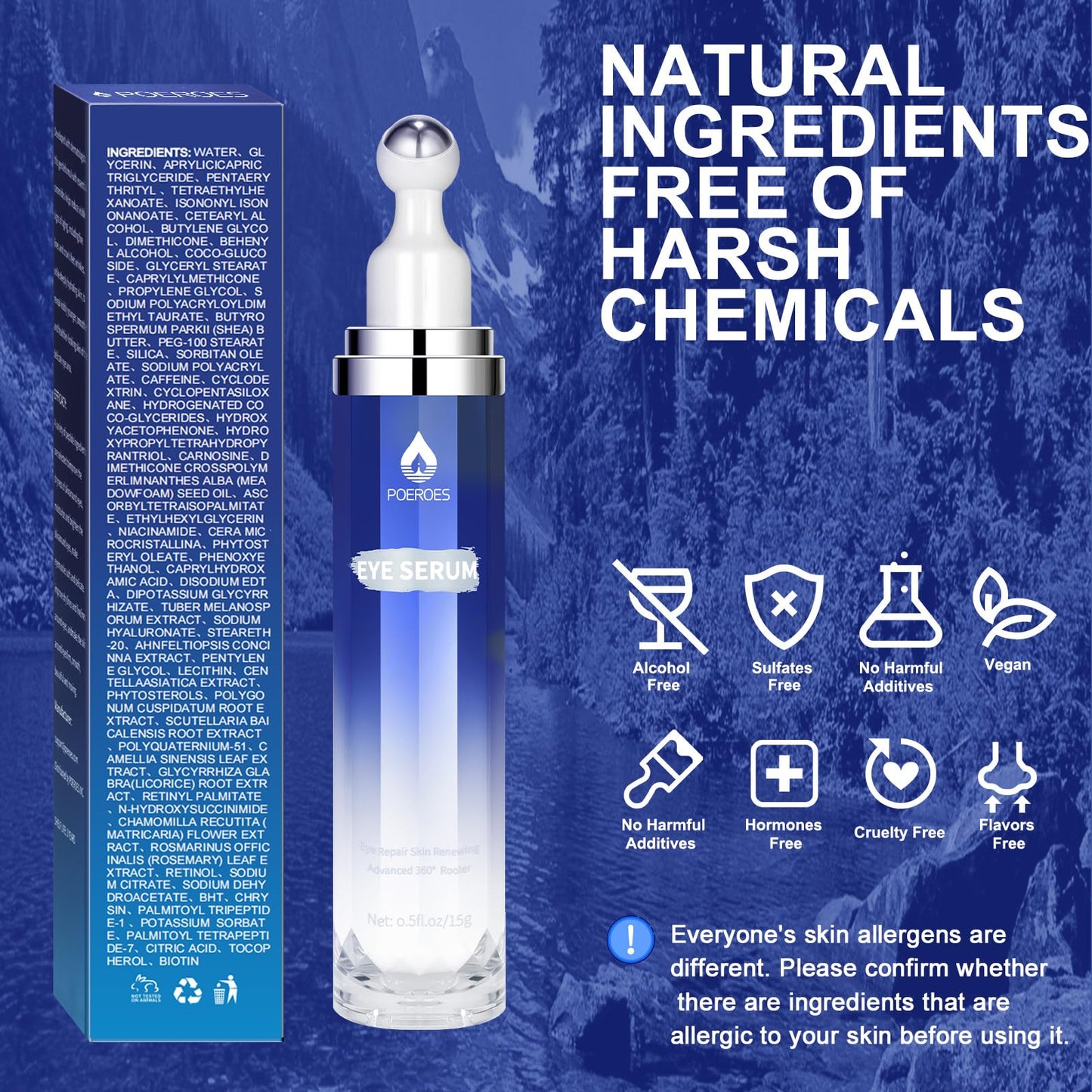 Eye Serum with 8% Caffeine 8% Retinol Hyaluronic Acid Niacinamide peptides for Puffy Bags Fine Lines Dark Circles Wrinkles, Under Eye Cream with 360° Beauty & Personal Care POEROES