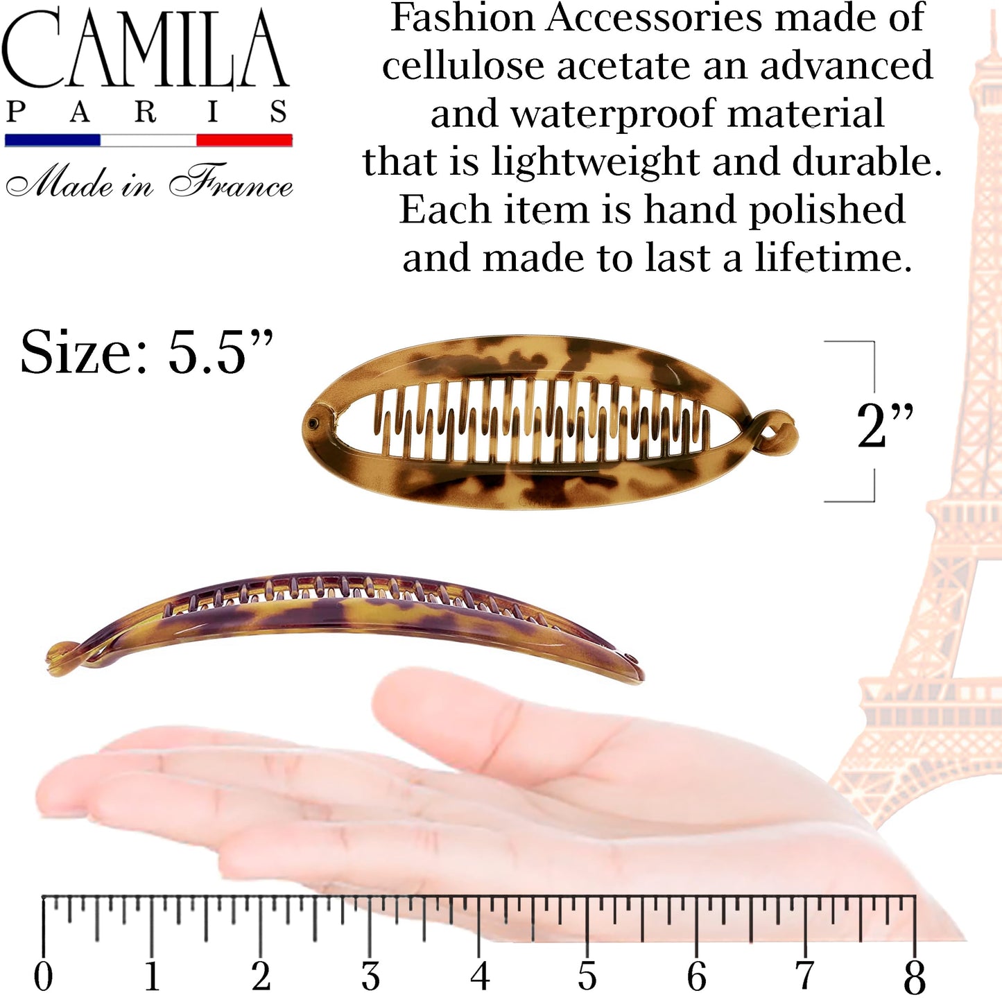 Camila Paris CP1578 French Large Banana Clip Hair Comb, Classic Banana Clips Hair for Thick Hair Ponytail Holder Interlocking Styling Clips for Women Beauty & Personal Care Camila