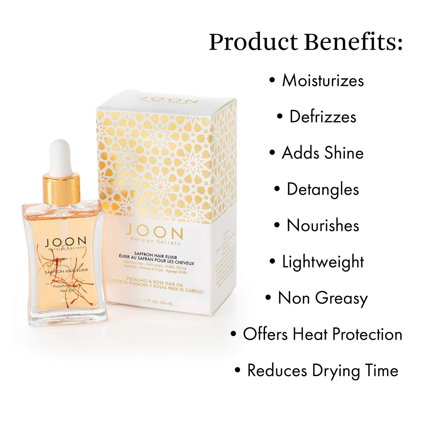 Joon Moisturizing Trio Set | 1.1oz Saffron Hair Elixir, 10.1oz Saffron Rose Shampoo and Conditioner Beauty & Personal Care Joon