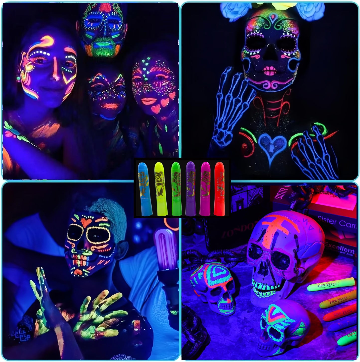 Glow In The Dark Body Paint, 6 PCS Glow In The Dark Under Uv Black Light Sticks Makeup Neon Face Painting Kits For Adult Halloween Festival Accessory Beauty & Personal Care YLOGUY