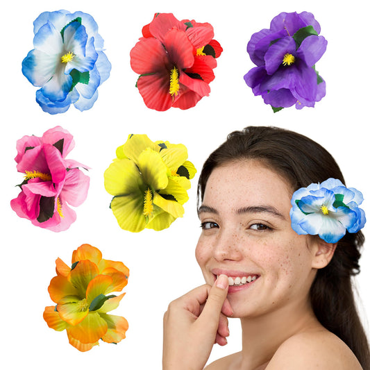 Super Z Outlet Hula Girl Hibiscus Color Assorted Flower Island Theme Hair Clips Event Decoration Supplies (12 Pack) Beauty & Personal Care Super Z Outlet