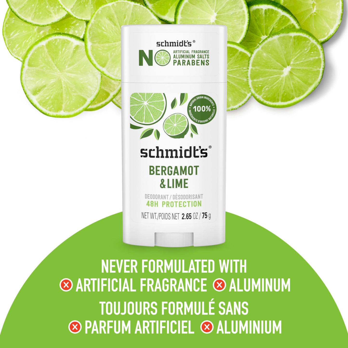 Schmidt's Aluminum-Free Vegan Deodorant Bergamot & Lime for Women and Men, with 24 Hour Odor Protection, Natural Ingredients, Cruelty-Free, 2.65 oz Beauty and Personal Care Schmidt's