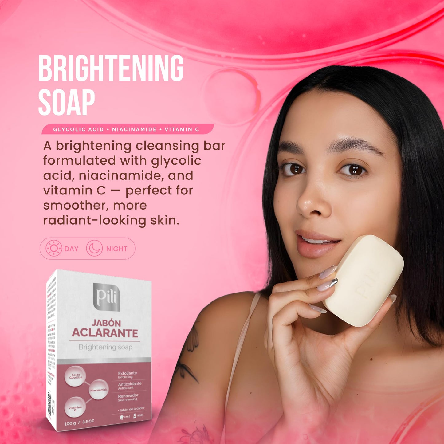 Pili Brightening Soap Bar 2 Pack - Face & Body Exfoliating Soap with Glycolic Acid, Vitamin C & Niacinamide - Skin Brightening for Even Tone & Glowing Beauty & Personal Care Pili Natural
