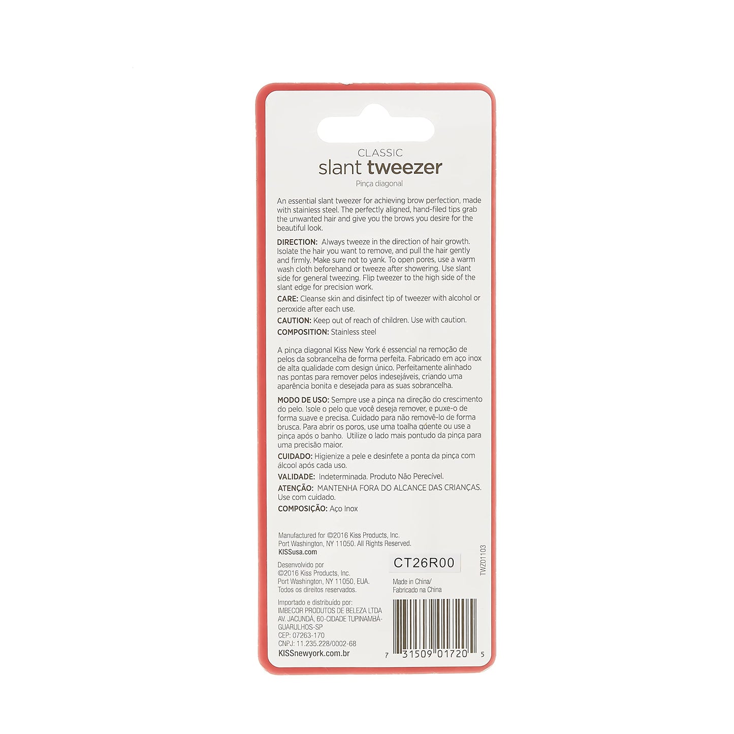 Kiss New York Tweezer Premium Precision Slant Tip TWZ01 Beauty & Personal Care KISS NEW YORK