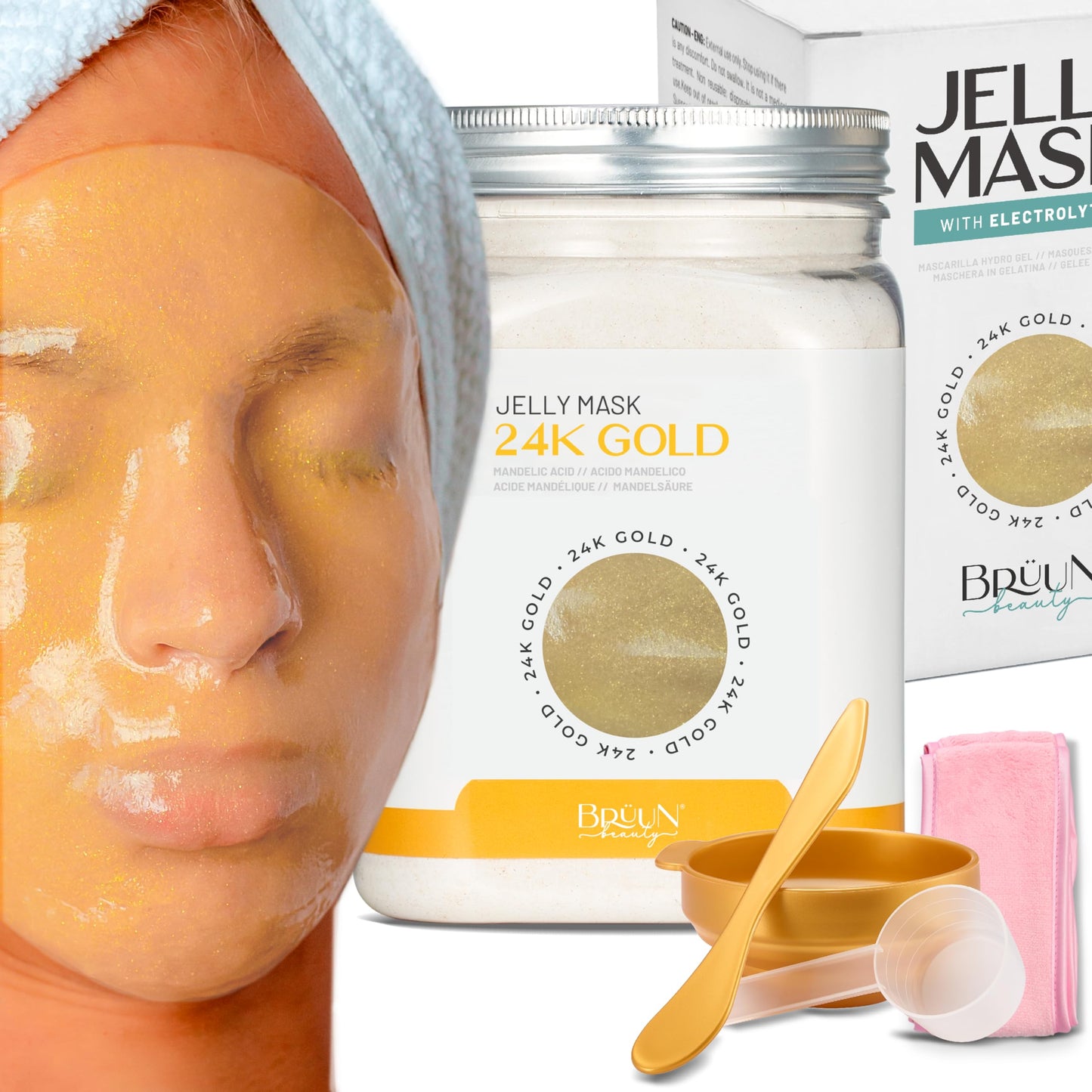 BRÜUN Jelly Mask Jar 24k Gold Mandelic AC AHA Peel-Off Face Care Rubber Mask | 23 fl oz Skin Care Moisturizing Gel Mask Jar Spa Set Beauty & Personal Care BRÜUN