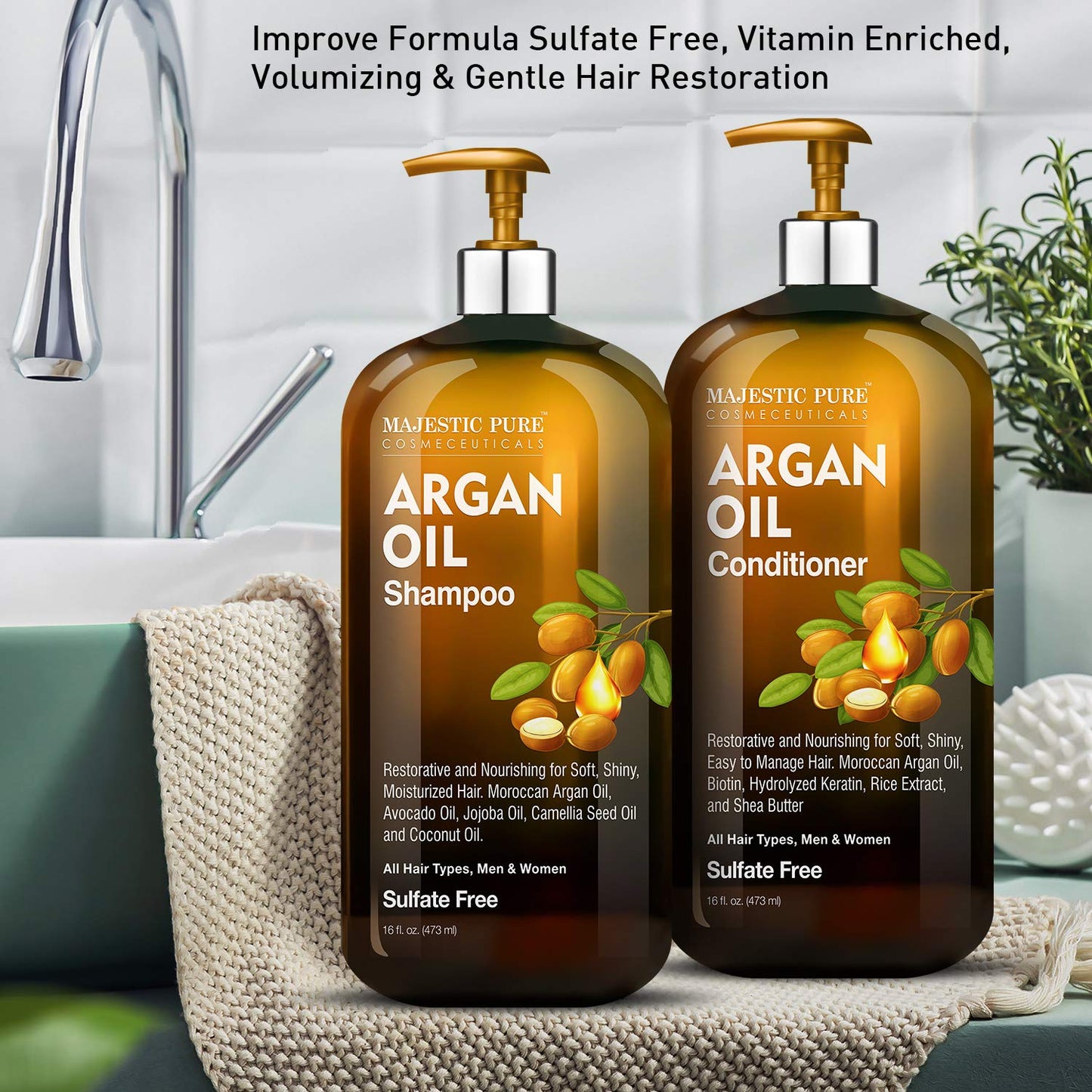 MAJESTIC PURE Argan Oil Shampoo and Conditioner Set | Nourishing & Promotes Soft and Silky Hair | Sulfate Free | For All Hair Types, Men and Women - 2 Beauty & Personal Care Majestic Pure