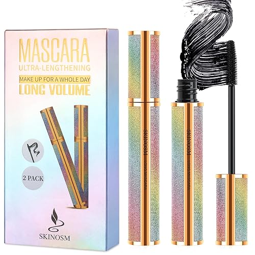 2 Pack Black Volume & Length Lasting All Day Mascara, 4D Silk Fiber Lash, Waterproof Lengthening No Clumping & Smudging Beauty & Personal Care SKINOSM