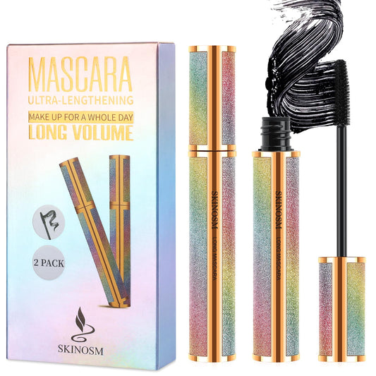 2 Pack Black Volume & Length Lasting All Day Mascara, 4D Silk Fiber Lash, Waterproof Lengthening No Clumping & Smudging Beauty & Personal Care SKINOSM
