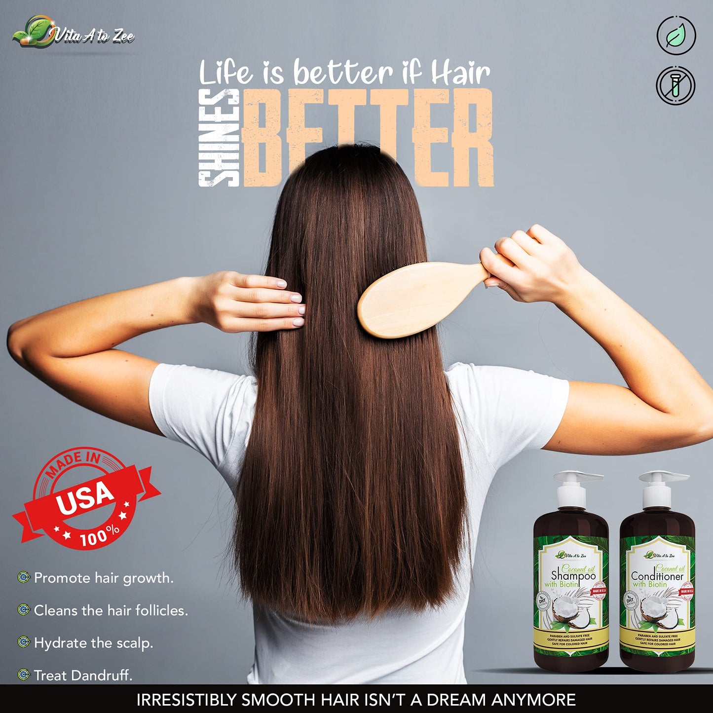 Vita A to Zee Coconut Oil Shampoo & Conditioner with Biotin, Aloe Vera (2 x 16.9 Fl Oz) - Hair Regrowth Shampoo Conditioner for Dry, Frizzy & Coarse Beauty & Personal Care Vita A to Zee
