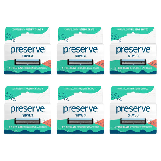 Preserve Shave 3 Razor Blade Refills, Titanium-Coated 3 Blade Cartridges with Vitamin E & Aloe - Eco Friendly, Cruelty Free, Unisex Shaving for Face Beauty and Personal Care Preserve