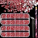 3440PCS 6 Sizes Red Glass Crystal Kit with Pickup Pen + Tweezer Tools for Iridescent Shine Nail Art Manicure Makeup DIY Deco Flatback Round Bead Beauty & Personal Care BELLEBOOST