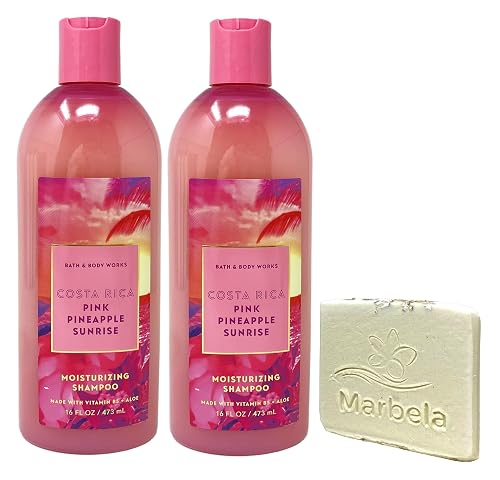 Bath & Body Works Costa Rica Pink Pineapple Sunrise 2 Piece Moisturizing Shampoo Set with a Marbela Natural Oats Sample Soap Beauty & Personal Care Bath & Body Works